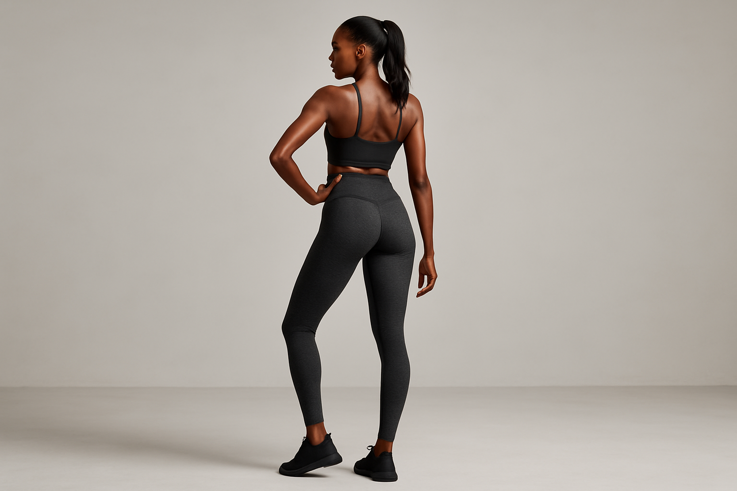 Another darker skinned model showing leggings from behind